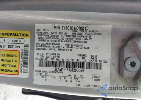 2018 Ford Fusion S z USA, uszkodzony, nr VIN 3FA6P0G75JR200064